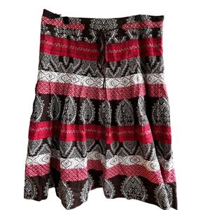 Loft Red Brown Paisley Midi Skirt Casual Boho Chic Style 8 A Line
